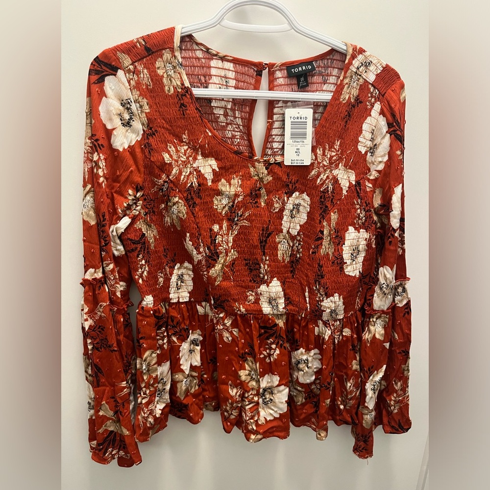 Torrid 00 Orange Floral Peplum Blouse
